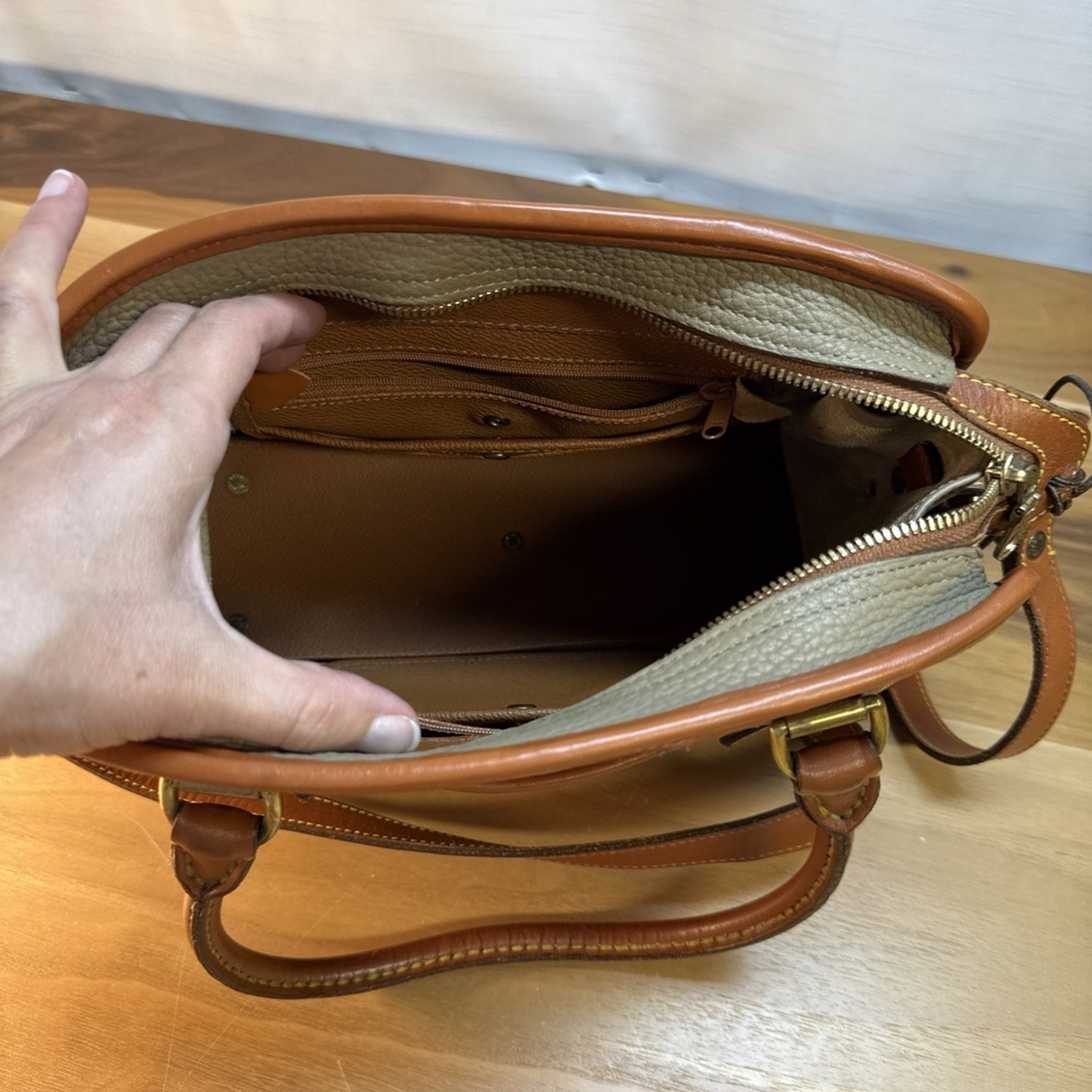 Vintage DOONEY AND BOURKE Khaki Brown Leather Buckle 2 Way Satchel Crossbody Bag - Picture 12 of 16